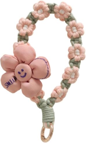 سوار سلسلة مفاتيح MemeChic Boho، سوار معصم من القطن المنسوج يدويًا مع سحر زهرة، سوار حلقة مفاتيح هدية عيد الميلاد للنساء in Kuwait