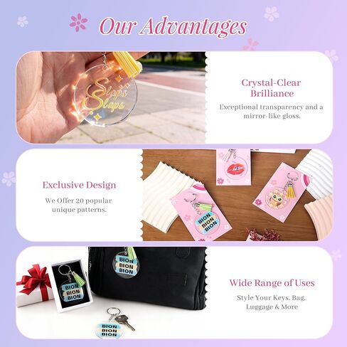 Joyclub Acrylic Keychain Blanks Kit - 140 Pcs Including Clear Round Acrylic Blanks, UV Stickers, Tassels, Key Rings, Jump Rings, Packing Cards and Bags for DIY Vinyl Crafting in Kuwait