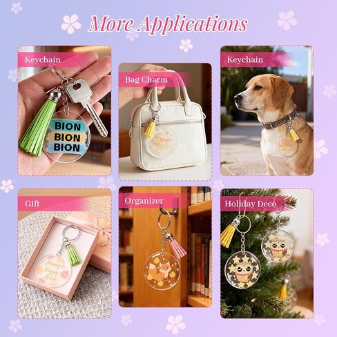 Joyclub Acrylic Keychain Blanks Kit - 140 Pcs Including Clear Round Acrylic Blanks, UV Stickers, Tassels, Key Rings, Jump Rings, Packing Cards and Bags for DIY Vinyl Crafting in Kuwait