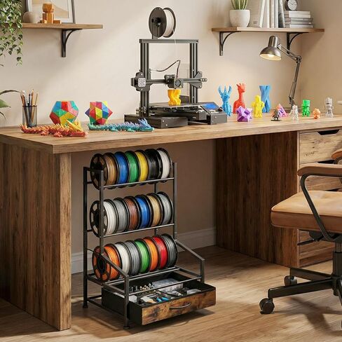 رف تخزين خيوط الطابعة ثلاثية الأبعاد مع درج من القماش، مقاوم للغبار ومعدن قوي ملحق طباعة ثلاثي الأبعاد لمساحة العمل المنظمة، حامل بكرة قوي لمنظم خيوط النايلون PLA ABS TPU in Kuwait