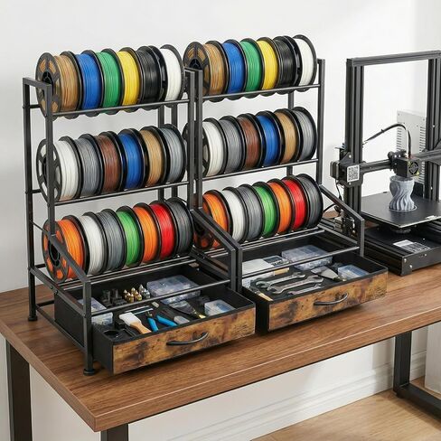 رف تخزين خيوط الطابعة ثلاثية الأبعاد مع درج من القماش، مقاوم للغبار ومعدن قوي ملحق طباعة ثلاثي الأبعاد لمساحة العمل المنظمة، حامل بكرة قوي لمنظم خيوط النايلون PLA ABS TPU in Kuwait