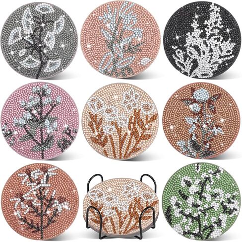 8 Pcs Diamond Art Painting Coasters with Holder, Diamond Art Coasters Abstract Diamond Art Kits for Adults Beginner Craft Supplies in Saudi Arabia