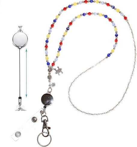 Hidden Hollow Beads Retractable Badge Reel, Women's Beaded Lanyard Strong ID Card Holder, Keys Teacher Nurse Cruise Keychain in Saudi Arabia