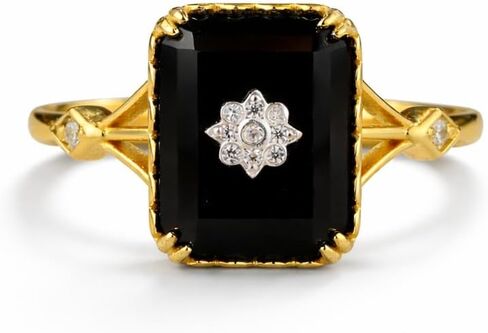 Emerald Cut Black Onyx Ring for Women in 14K Yellow Gold Art Deco Diamond Engagement Ring Vintage Wedding Jewelry Personalized Gift in Saudi Arabia