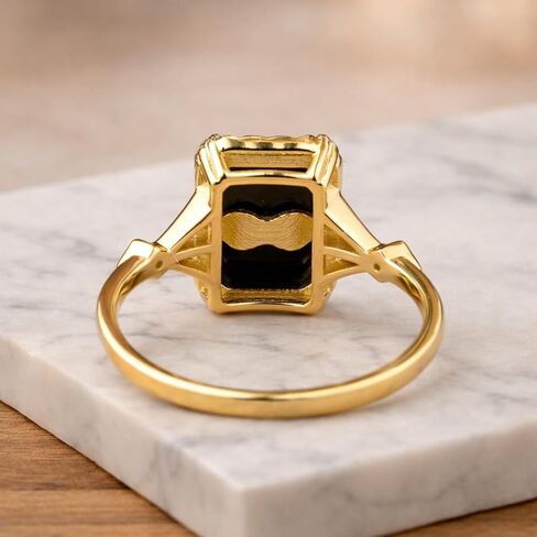 Emerald Cut Black Onyx Ring for Women in 14K Yellow Gold Art Deco Diamond Engagement Ring Vintage Wedding Jewelry Personalized Gift in Saudi Arabia
