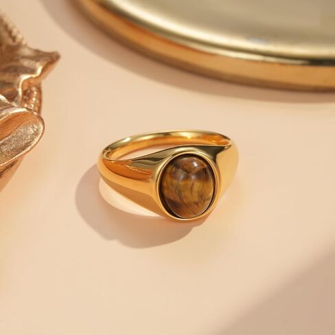 YeGieonr Gold Rings for Women Non Tarnish 2pcs Set, Signet & Chunky Statement Rings, Waterproof, 18K Gold Plated Stainless Steel – Fashion Jewelry Gift in Kuwait