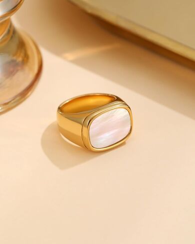 YeGieonr Gold Rings for Women Non Tarnish 2pcs Set, Signet & Chunky Statement Rings, Waterproof, 18K Gold Plated Stainless Steel – Fashion Jewelry Gift in Kuwait