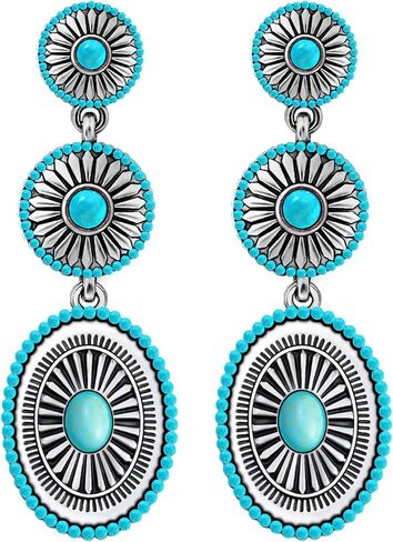 Ronglry Western Earrings Outfit for Women Silver Boho Turquoise Earrings for Women Vintage Concho Earring Cowboy Cowgirl Accessories Western Jewelry Country Concert Outfits for Womens Westerns Dress in Kuwait