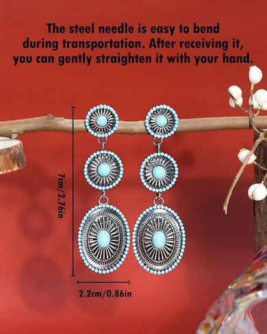 Ronglry Western Earrings Outfit for Women Silver Boho Turquoise Earrings for Women Vintage Concho Earring Cowboy Cowgirl Accessories Western Jewelry Country Concert Outfits for Womens Westerns Dress in Kuwait