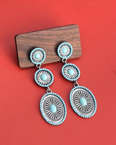 Ronglry Western Earrings Outfit for Women Silver Boho Turquoise Earrings for Women Vintage Concho Earring Cowboy Cowgirl Accessories Western Jewelry Country Concert Outfits for Womens Westerns Dress in Kuwait