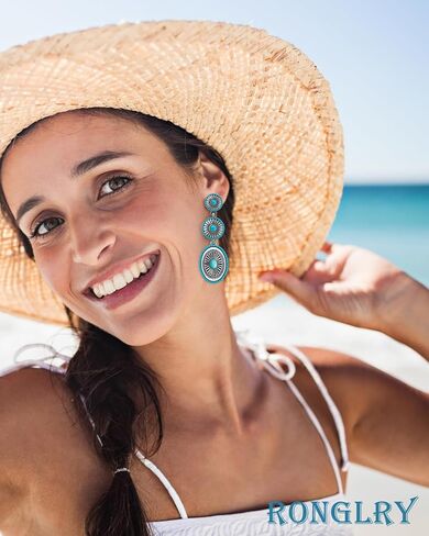 Ronglry Western Earrings Outfit for Women Silver Boho Turquoise Earrings for Women Vintage Concho Earring Cowboy Cowgirl Accessories Western Jewelry Country Concert Outfits for Womens Westerns Dress in Kuwait