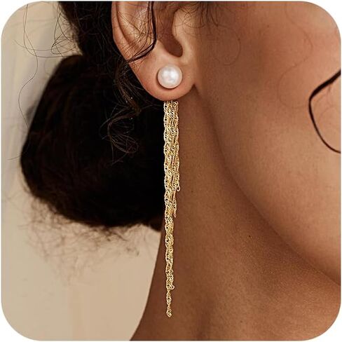 CHESKY Pearl Earrings for Women Small Freshwater Pearl Drop Dangle Earrings 14K Gold Plated Dainty Stud Earrings for Women Elegant Gold Studs Trendy Bridal Wedding Jewelry Gifts in Saudi Arabia