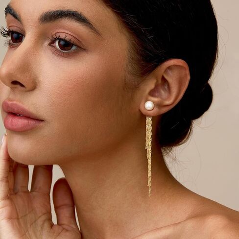 CHESKY Pearl Earrings for Women Small Freshwater Pearl Drop Dangle Earrings 14K Gold Plated Dainty Stud Earrings for Women Elegant Gold Studs Trendy Bridal Wedding Jewelry Gifts in Saudi Arabia