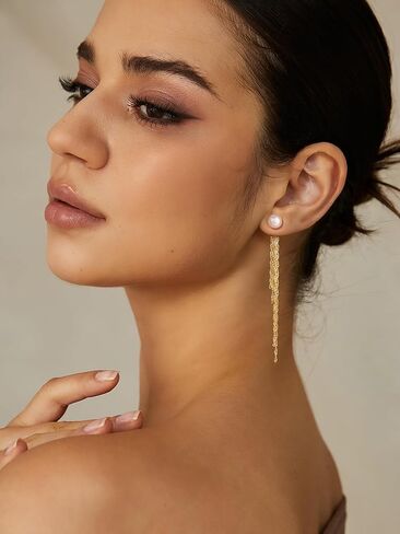 CHESKY Pearl Earrings for Women Small Freshwater Pearl Drop Dangle Earrings 14K Gold Plated Dainty Stud Earrings for Women Elegant Gold Studs Trendy Bridal Wedding Jewelry Gifts in Saudi Arabia