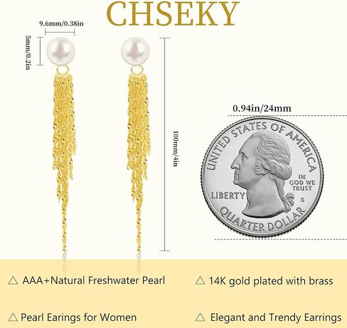 CHESKY Pearl Earrings for Women Small Freshwater Pearl Drop Dangle Earrings 14K Gold Plated Dainty Stud Earrings for Women Elegant Gold Studs Trendy Bridal Wedding Jewelry Gifts in Saudi Arabia