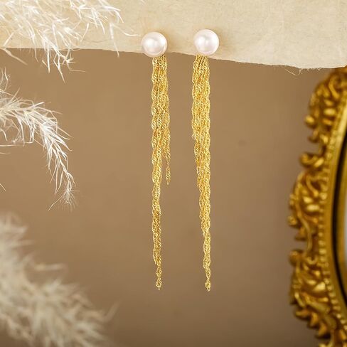 CHESKY Pearl Earrings for Women Small Freshwater Pearl Drop Dangle Earrings 14K Gold Plated Dainty Stud Earrings for Women Elegant Gold Studs Trendy Bridal Wedding Jewelry Gifts in Saudi Arabia