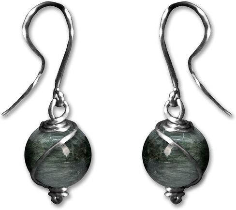 Chrysoberyl Cat’s Eye 10mm Dangly Swirl Drop Earrings in Steel, Copper, Bronze, Black Iron, Titanium, Sterling Silver, 14K Gold, Rose Gold, or Black Niobium Wire (Handmade), in Kuwait