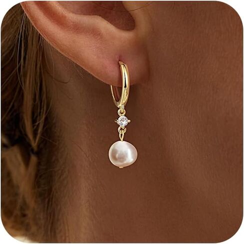 CHESKY Pearl Earrings for Women Small Freshwater Pearl Drop Dangle Earrings 14K Gold Plated Dainty Stud Earrings for Women Elegant Gold Studs Trendy Bridal Wedding Jewelry Gifts in Saudi Arabia