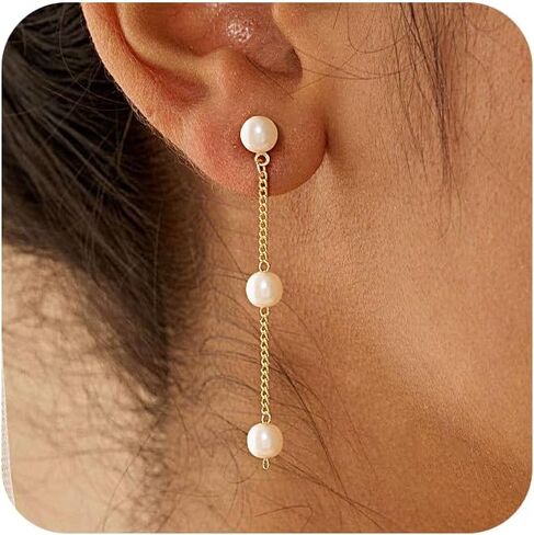 CHESKY Pearl Earrings for Women Small Freshwater Pearl Drop Dangle Earrings 14K Gold Plated Dainty Stud Earrings for Women Elegant Gold Studs Trendy Bridal Wedding Jewelry Gifts in Saudi Arabia