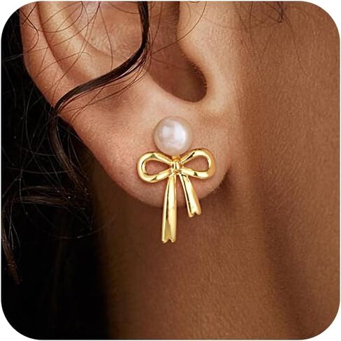 CHESKY Pearl Earrings for Women Small Freshwater Pearl Drop Dangle Earrings 14K Gold Plated Dainty Stud Earrings for Women Elegant Gold Studs Trendy Bridal Wedding Jewelry Gifts in Saudi Arabia