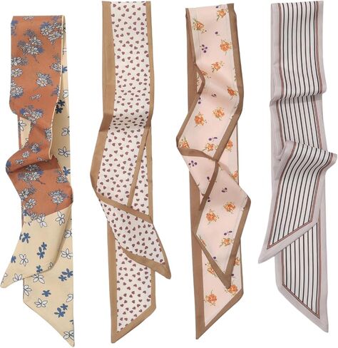 CHLINS 4 قطع وشاح رأس من الساتان للنساء طويل رفيع، متعدد الاستخدامات بوهو الشعر وشاح للرقبة وحقيبة وإكسسوارات عصابة رأس للمعصم in Kuwait