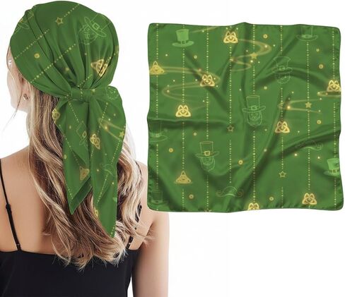 St Patricks Day Silk Like Stain Scarf for Women 35",Irish Western Bandana Square Scarf,Fashion Accessories Scarves in Saudi Arabia