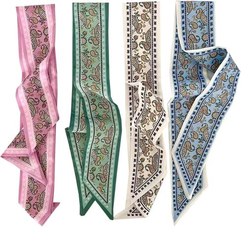 WENLOOY 4 Pack Purse Scarf Bags for Women Handbag Scarfs Band Lightweight Skinny Hair Neck Accessories Fashion Gifts in Kuwait