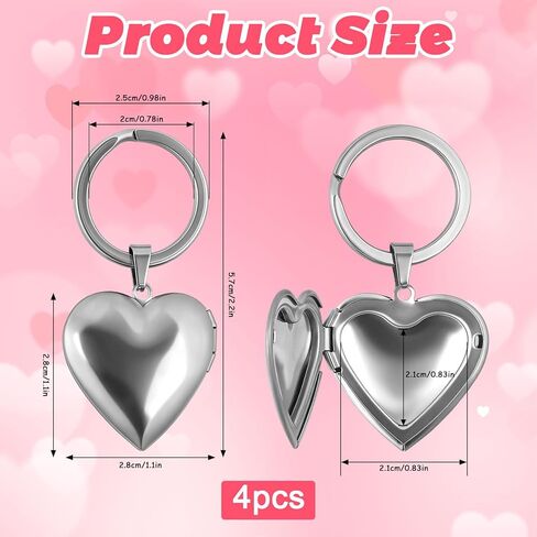 4PCS Silver Heart Locket Keychain for Women, Stainless Steel Heart-Shaped Locket Key Chain That Hold Pictures for Mother's Day Girlfriend Birthday Gifts in Saudi Arabia