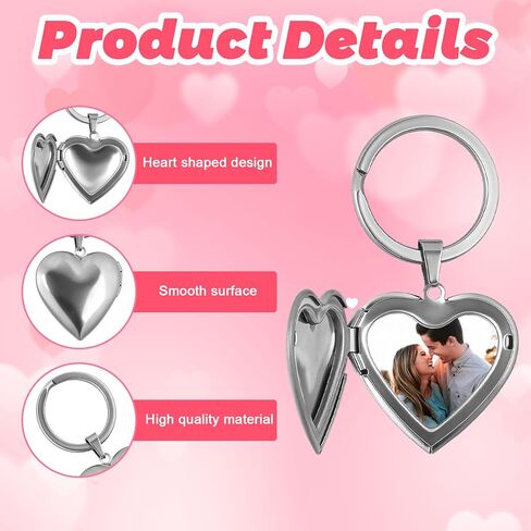 4PCS Silver Heart Locket Keychain for Women, Stainless Steel Heart-Shaped Locket Key Chain That Hold Pictures for Mother's Day Girlfriend Birthday Gifts in Saudi Arabia
