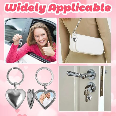 4PCS Silver Heart Locket Keychain for Women, Stainless Steel Heart-Shaped Locket Key Chain That Hold Pictures for Mother's Day Girlfriend Birthday Gifts in Saudi Arabia