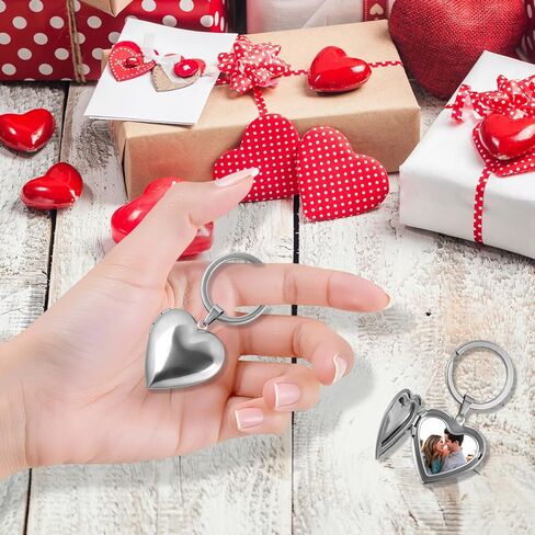 4PCS Silver Heart Locket Keychain for Women, Stainless Steel Heart-Shaped Locket Key Chain That Hold Pictures for Mother's Day Girlfriend Birthday Gifts in Saudi Arabia