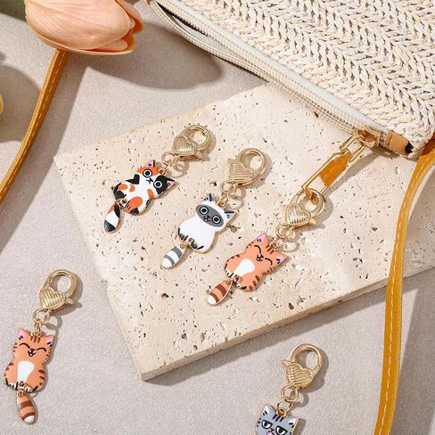 7 Pcs Cute Cat Keychains, Alloy Kawaii Keychain, Printed Funny Keychains, Cat Pendant Cut Key Chains for Car Keys, Wallets, Handbags (Heart-Shaped Buckles) in Kuwait