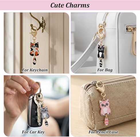 7 Pcs Cute Cat Keychains, Alloy Kawaii Keychain, Printed Funny Keychains, Cat Pendant Cut Key Chains for Car Keys, Wallets, Handbags (Heart-Shaped Buckles) in Kuwait