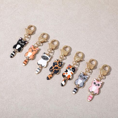 7 Pcs Cute Cat Keychains, Alloy Kawaii Keychain, Printed Funny Keychains, Cat Pendant Cut Key Chains for Car Keys, Wallets, Handbags (Heart-Shaped Buckles) in Kuwait