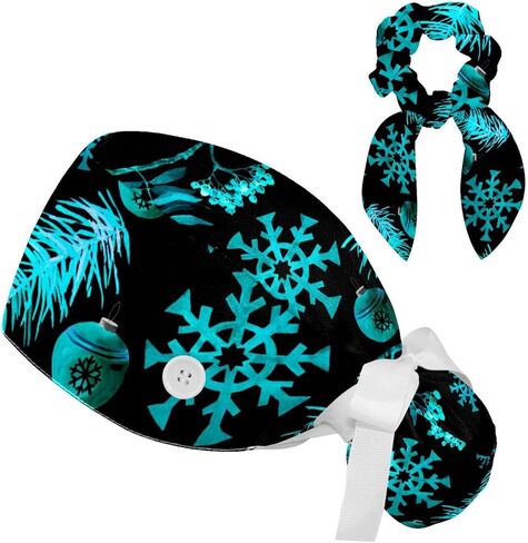 Honexa Christmas Snowflake Winter Scrub Caps Surgical Women with Button Adjustable Hats Scrunchie for Multicoloured6 in Saudi Arabia