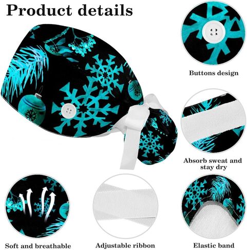 Honexa Christmas Snowflake Winter Scrub Caps Surgical Women with Button Adjustable Hats Scrunchie for Multicoloured6 in Saudi Arabia