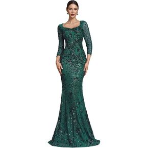 فستان رسمي طويل بأكمام 3/4 وتطريز بالترتر، فستان سهرة حورية البحر لحفلات الكوكتيل والحفلات الراقصة وأعياد الميلاد in Kuwait
