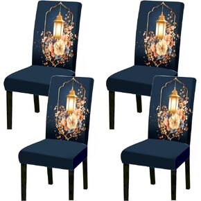Stretch Dining Chair Covers Set of 4 Ramadan Eid Crescent Lantern Pattern Washable Removable Elastic Chair Slipcovers for Dining Room Kitchen Islamic Festival Home Decor Seat Protectors in Kuwait