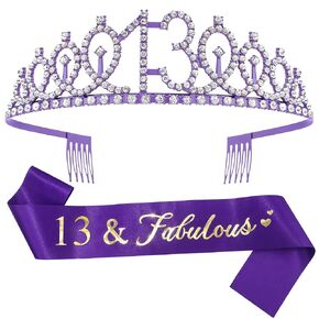 13th Birthday Decorations for Girls - Purple Sash, Tiara & Crown for Party in Kuwait