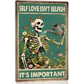 Retro Garden Metal Signs Vintage Skull Poster - No Rain No Flowers Sign, Floral Skull & Umbrella Wall Art Decor for Home, Garden, Bedroom, Living Room 8x12 Inch in Saudi Arabia