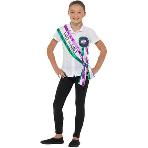 Smiffys Victorian Suffragette Costume Kit, Includes 'Votes for Women' Sash and Rosette, Purple, White and Green, Historical Fancy Dress, Women's Rights Themed Costume Accessory, World Book Day Outfit in Saudi Arabia