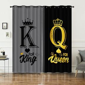 AILONEN Grey and Black Window Curtain,K and Q Crown Printed Drapes Gifts(2 Panels Set),King Queen Themed Minimalist Window Treatments Drapes for Bedroom Living Room 42" W x 63" H Home Decor in Kuwait