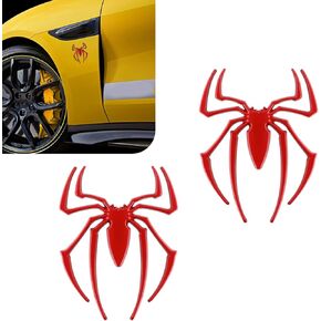 2PCS 3D Spider Emblem, Personalized Spider Shape Stickers Decals, Rust-Proof Metal Chrome Car Badges for Vehicle Body Bumper Fender Hood Window, Car Exterior Decoration Accessories (Red) in Kuwait