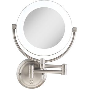 Zadro Lexington LED Lighted Wall Mounted Makeup Mirror with Magnification Two-Sided Swivel Extendable Bathroom Mirror (10X/1X, 10" Head, 7.5" Mirror, Hardwire, Satin Nickel) in Kuwait