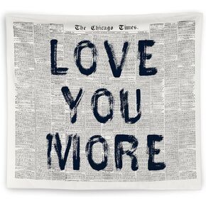WNAGT Vintage Black and White Newspaper Tapestry Wall Hanging, Love You More Retro Funky Bold Typography Wall Blanket Decor for Dorm Apartment Bedroom Living Room Home, 50x60 Inch in Kuwait