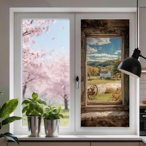 Frosted Window Film 39.37 x 17.32 Inch Countryside Landscape Static Cling Privacy Decorative Glass Cover for Home Office Bathroom or Door Panels in Saudi Arabia