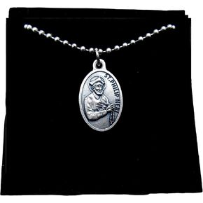 Saint Phillip Neri Necklace, 2.4mm Stainless Steel Chain, Deployment Gift, Patron Saint of Rome, US Special Forces, humor, joy in Kuwait