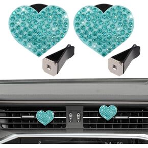 قطعتان من مشبك فتحة تهوية السيارة على شكل قلب مع حجر الراين، ملحق فتحة تهوية السيارة، مشبك مخرج مكيف الهواء على شكل قلب لامع، سحر معطر هواء معطر تلقائي للنساء والفتيات (وردي، قلب) in Kuwait