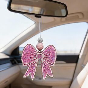Pink Bow Car Air Freshener - Sparkling Dual-Sided Design Pink Car Freshener, Elegant Scented Hanging Decor for Auto & Room, Cute Bow Rearview Mirror Hanging Gift for Women in Saudi Arabia