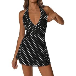 Milumia Women's Polka Dots Dress Sexy Tie Backless A Line Party Club Short Halter Mini Dresses in Kuwait